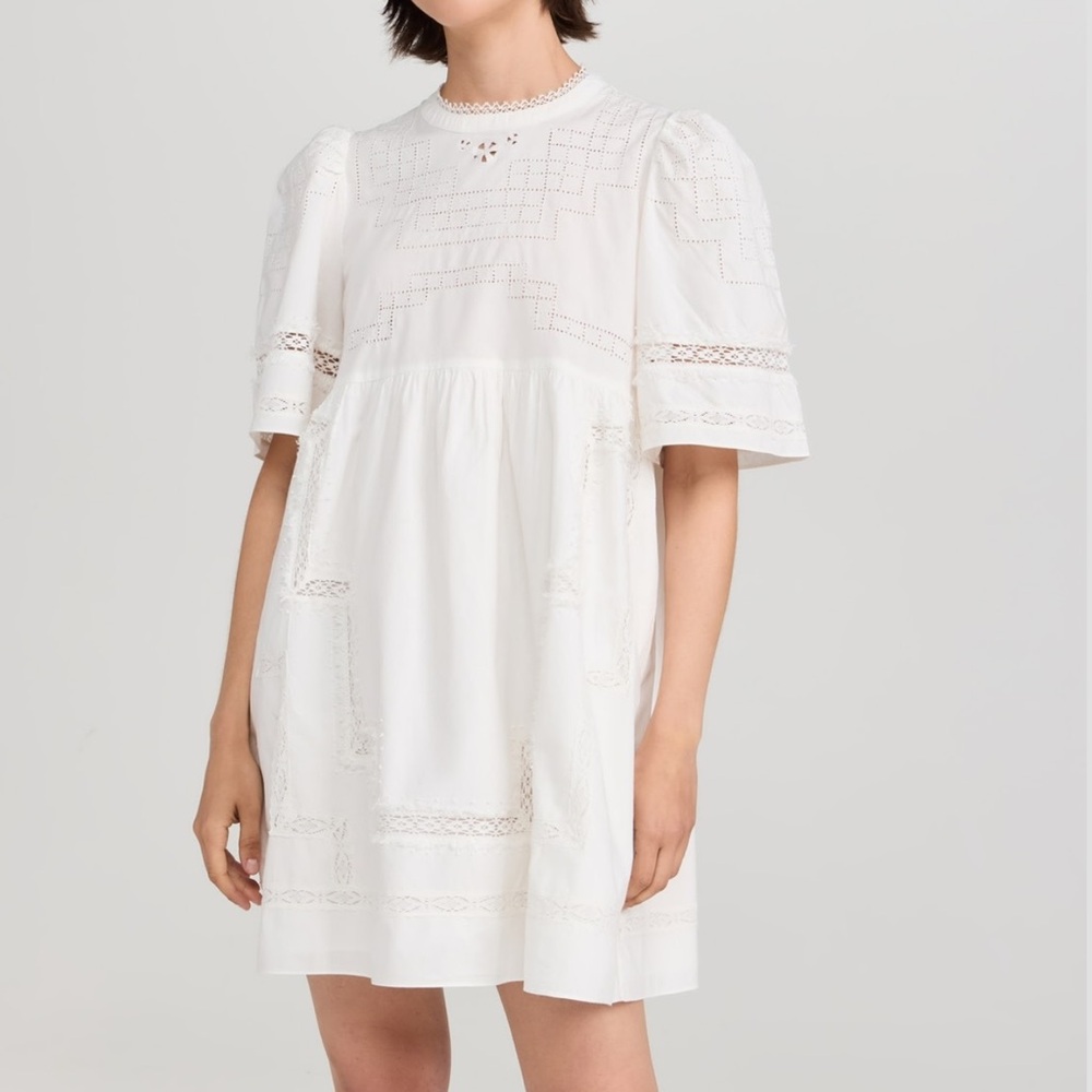 Sea New York White Eyelet Mini Dress Size M Cotton Summer Dress Boho Chic